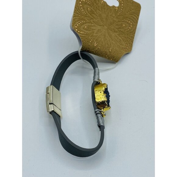 Blue Faux Leather Druzy Bracelet New - Picture 3 of 4